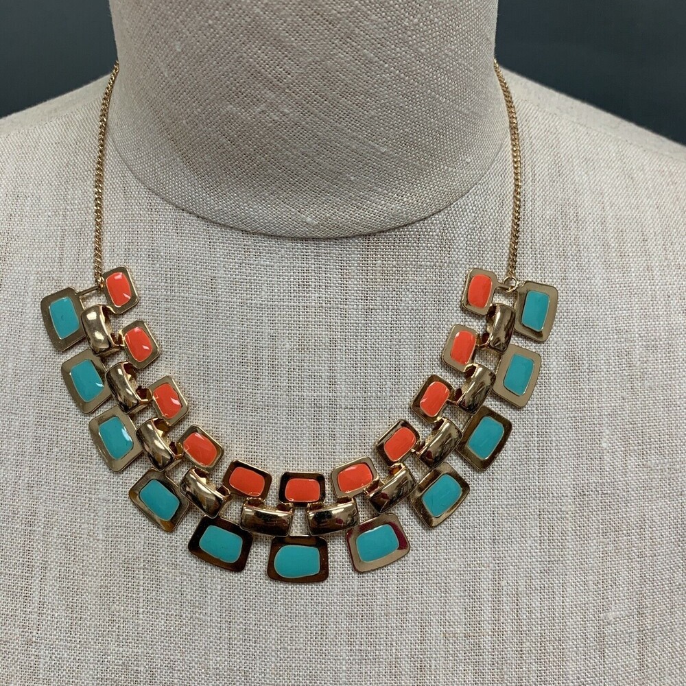 Gold-tone Salmon Blue Chain Necklace‎